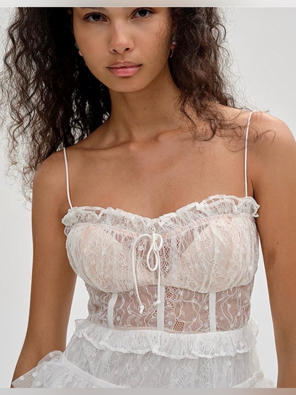 For Love and Lemons Ivory Lace Corset Ruffle Mini Dress - Picture 6 of 10